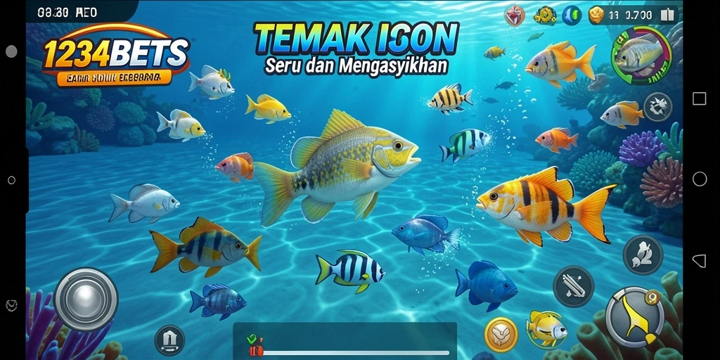 Tampilan gameplay 1234BETS yang penuh aksi tembak ikan.