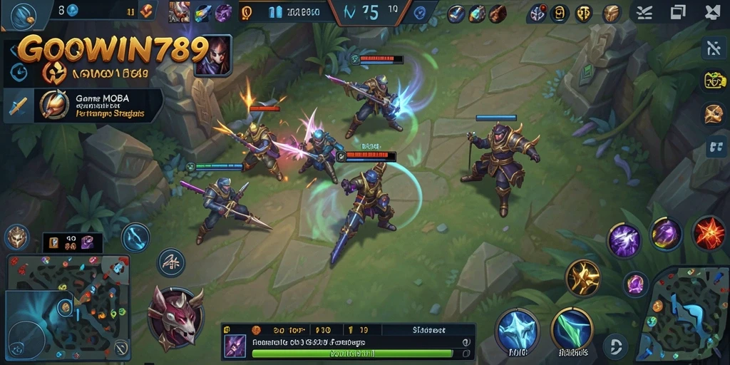 Tampilan dinamis dari gameplay GOWIN789 yang menampilkan pertarungan tim.