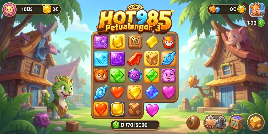 Tangkapan layar HOT985 menampilkan gameplay match-3 yang seru.