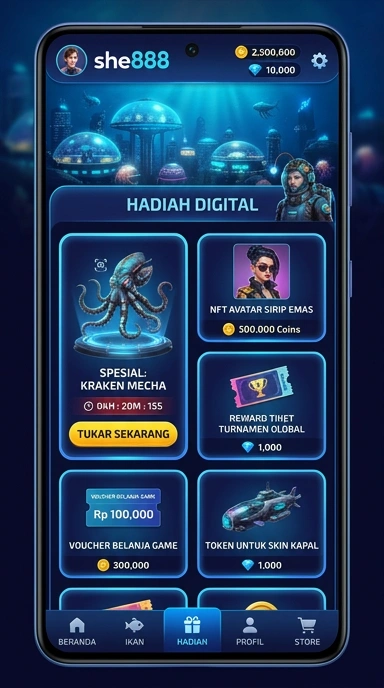 Screenshot antarmuka utama she888 yang ramah pengguna.